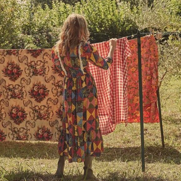 Doen Nicoletta Patchwork Print Organic Cotton Midi Dress Size XS - Picture 8 of 13